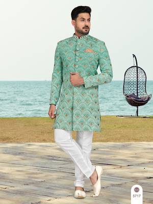 Full computer amrodery sherwani set with thread, stone & hand work with fancy botton 2