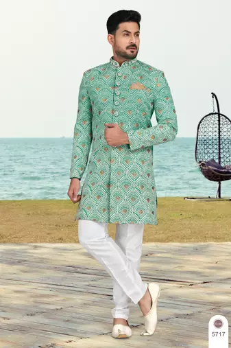 Full computer amrodery sherwani set with thread, stone & hand work with fancy botton
