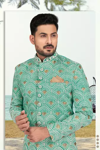 Full computer amrodery sherwani set with thread, stone & hand work with fancy botton