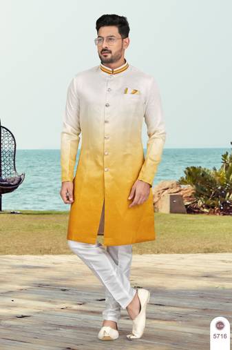 Double sheded printed indowestern with fancy botton