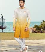 Double sheded printed indowestern with fancy botton