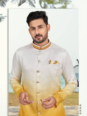 Double sheded printed indowestern with fancy botton 3