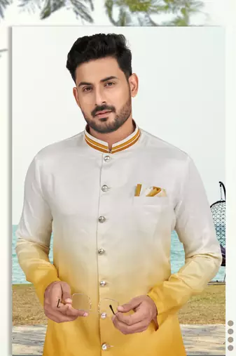 Double sheded printed indowestern with fancy botton
