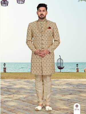 Full computer amrodery sherwani set with thread, stone & hand work with fancy botton 2