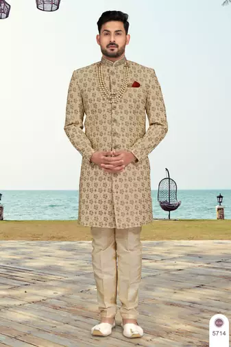 Full computer amrodery sherwani set with thread, stone & hand work with fancy botton
