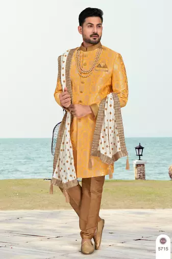 Havy sherwani set with less, thread & zari work