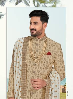 Full computer amrodery sherwani set with thread, stone & hand work with fancy botton 3