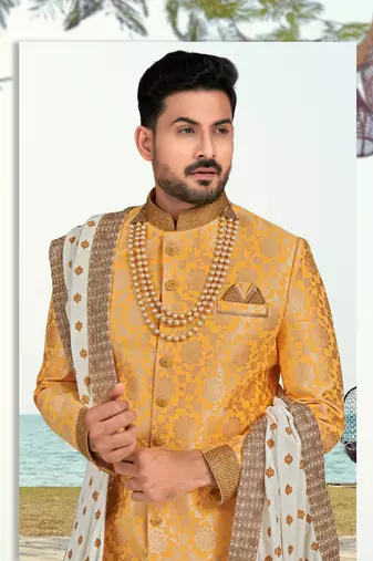 Havy sherwani set with less, thread & zari work