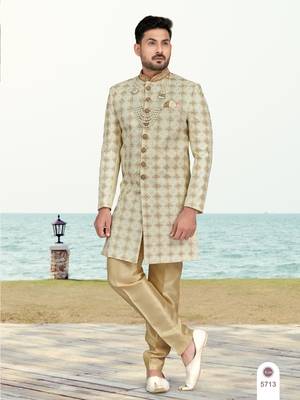 Full computer amrodery sherwani set with thread, stone & hand work with fancy botton 1
