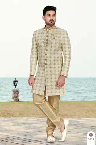 Full computer amrodery sherwani set with thread, stone & hand work with fancy botton