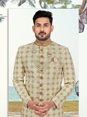 Full computer amrodery sherwani set with thread, stone & hand work with fancy botton 3