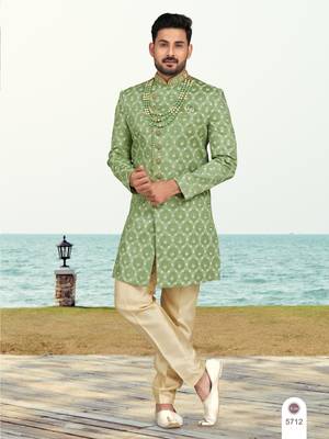 Full computer amrodery sherwani set with thread and stone work with fancy botton 1