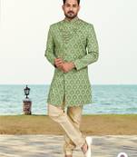 Full computer amrodery sherwani set with thread and stone work with fancy botton