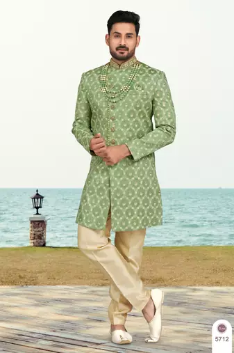 Full computer amrodery sherwani set with thread and stone work with fancy botton