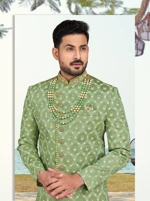 Full computer amrodery sherwani set with thread and stone work with fancy botton 3