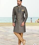 Havy banarasi jackard with stone and thred zari work with fancy botton sherwani set