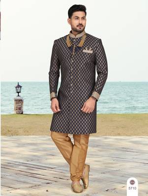 Havy banarasi jackard with stone and thread zari work with fancy botton sherwani set 2
