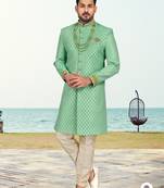 Havy banarasi jackard with stone and thread zari work with fancy botton sherwani set