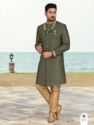Havy banarasi jackard with stone and thread zari work with fancy botton sherwani set 2