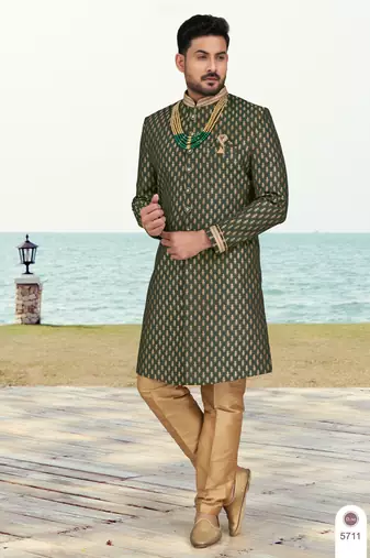 Havy banarasi jackard with stone and thread zari work with fancy botton sherwani set
