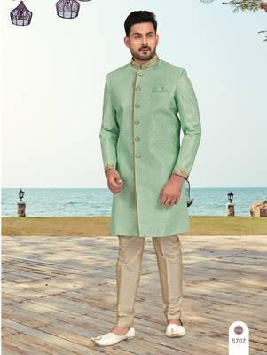 Full computer amrodery sherwani set with thread and stone work with fancy botton 1