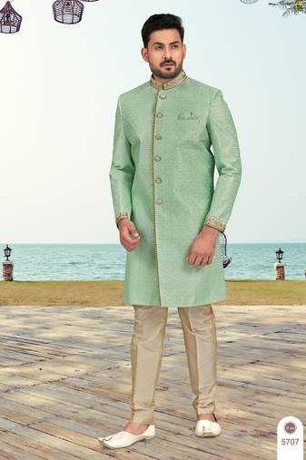 Full computer amrodery sherwani set with thred and stone work with fancy botton