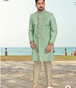 Full computer amrodery sherwani set with thread and stone work with fancy botton