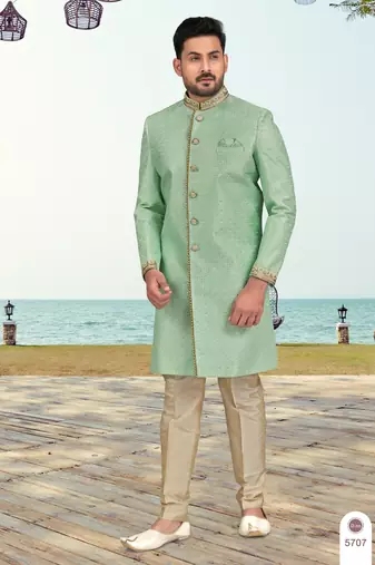 Full computer amrodery sherwani set with thread and stone work with fancy botton