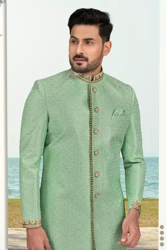 Full computer amrodery sherwani set with thread and stone work with fancy botton