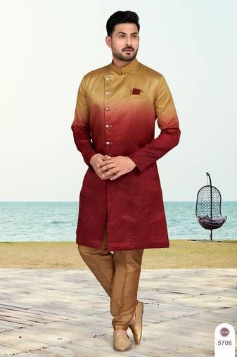 Double sheded printed indowestern with fancy botton