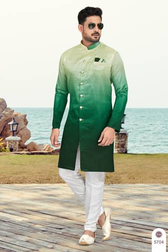 Double sheded printed indowestern with fancy botton