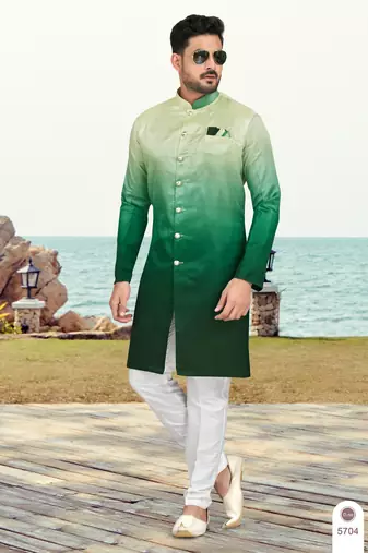 Double sheded printed indowestern with fancy botton