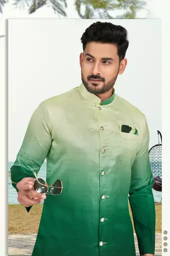 Double sheded printed indowestern with fancy botton