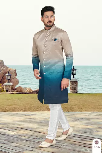 Double sheded printed indowestern with fancy botton