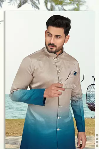 Double sheded printed indowestern with fancy botton