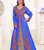 Royal Blue & Inner White color luxurious Full Sleeves Handmade Moroccan Kaftan.