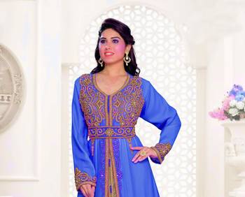 Royal Blue & Inner White color Full Sleeves Handmade Moroccan Kaftan 2