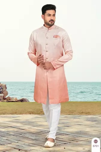 Double sheded printed indowestern with fancy botton