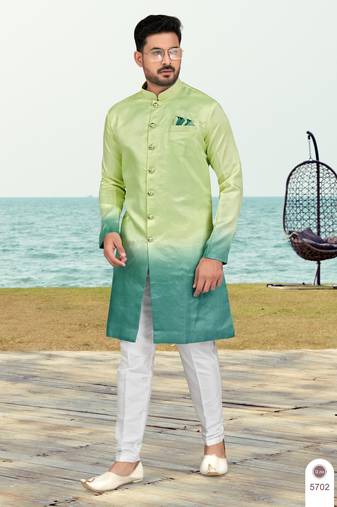Double sheded printed indowestern with fancy botton