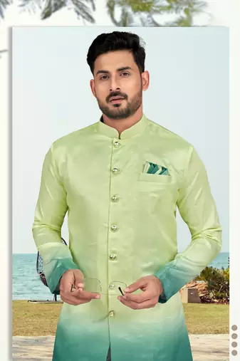 Double sheded printed indowestern with fancy botton