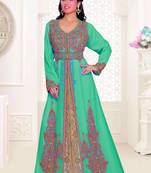 Sea Green & Inner White color luxurious Full Sleeves Handmade Moroccan Kaftan.