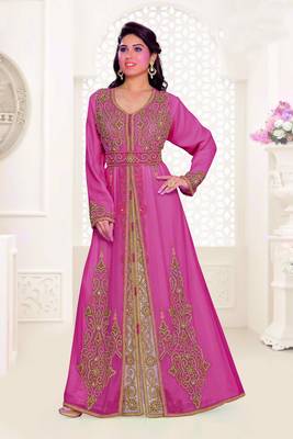 Wine & Inner White color Full Sleeves Handmade Moroccan Kaftan 1