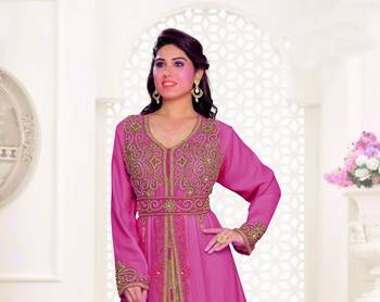 Wine & Inner White color Full Sleeves Handmade Moroccan Kaftan 2