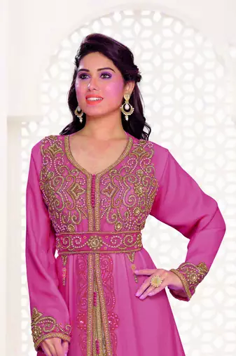 Wine & Inner White color Full Sleeves Handmade Moroccan Kaftan