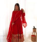 Red embroidered georgette gown dress