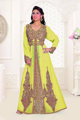 Yellow & Inner White color Full Sleeves Handmade Moroccan Kaftan 1