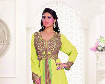 Yellow & Inner White color Full Sleeves Handmade Moroccan Kaftan 2