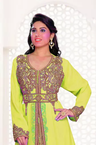 Yellow & Inner White color Full Sleeves Handmade Moroccan Kaftan