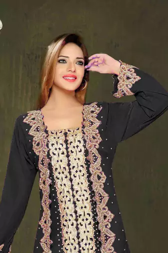 Black color Full Sleeves Handmade Moroccan Kaftan