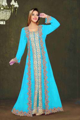 Cyan color Full Sleeves Handmade Moroccan Kaftan 1